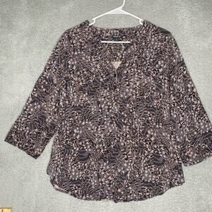 Torrid 3/4 sleeve blouse top animal print pink harper pockets vneck light 0x